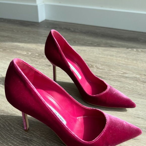 Ultra Rare MANOLO BLAHNIK Pink Velvet Heels 6.5 - Picture 5 of 8